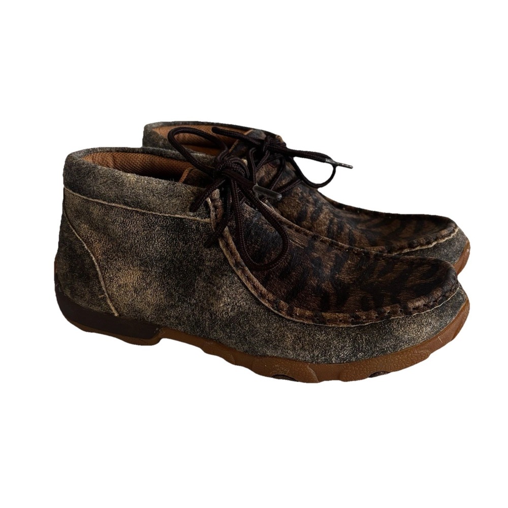 Twisted X Womens Boots Leather Chukka Driving Mocs Size 7 M Tiger Print Hair